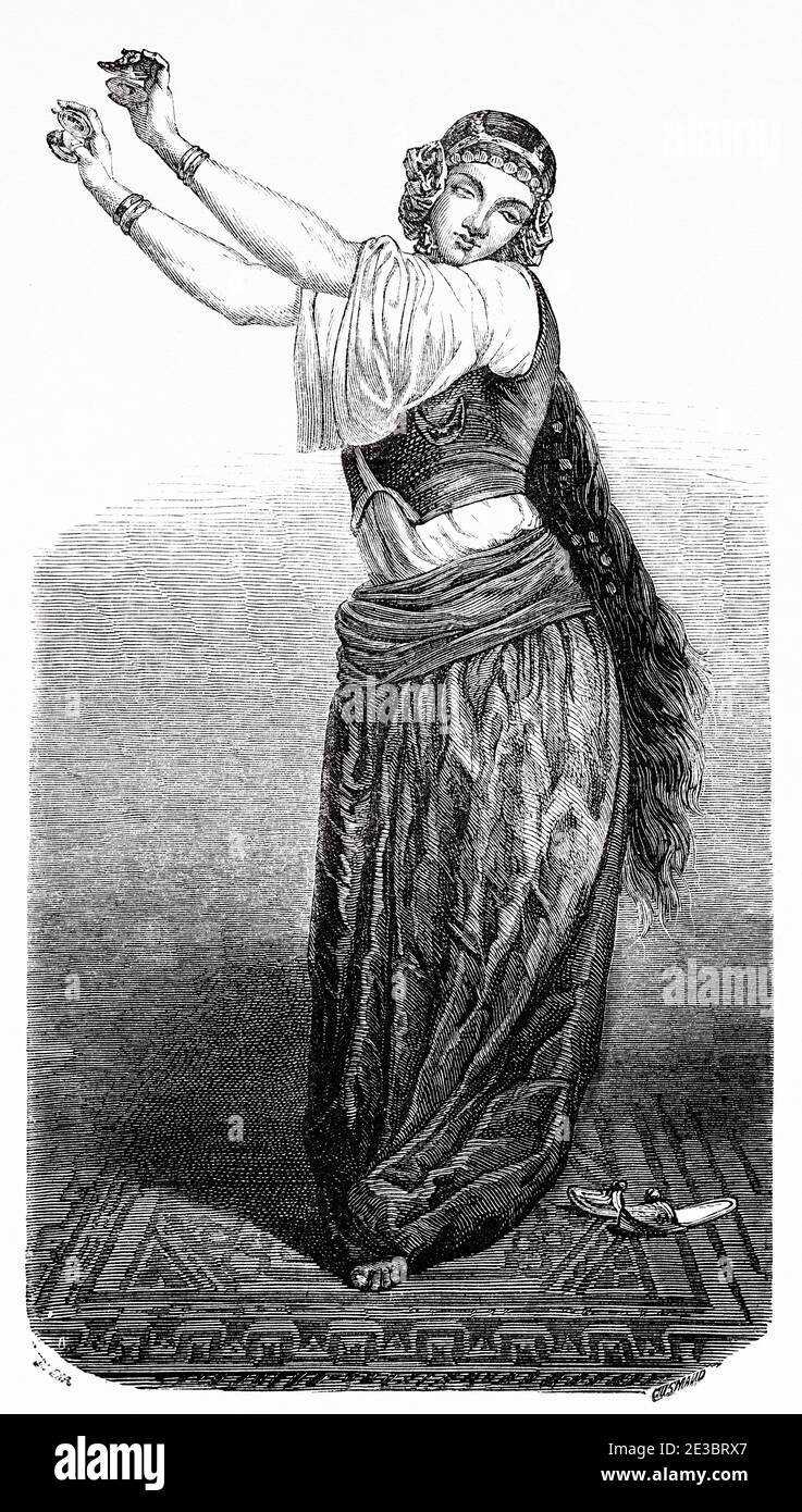 Almea or Egyptian dancer, Egypt, Africa. Old 19th century engraved illustration, Le Tour du Monde 1863 Stock Photo