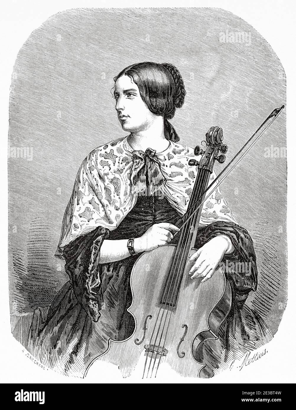 Portrait of Lisa Barbier Cristiani (1827 Paris - 1853 Novotcherkassk) French musician and traveler 19th Century. Old 19th century engraved illustration, Le Tour du Monde 1863 Stock Photo