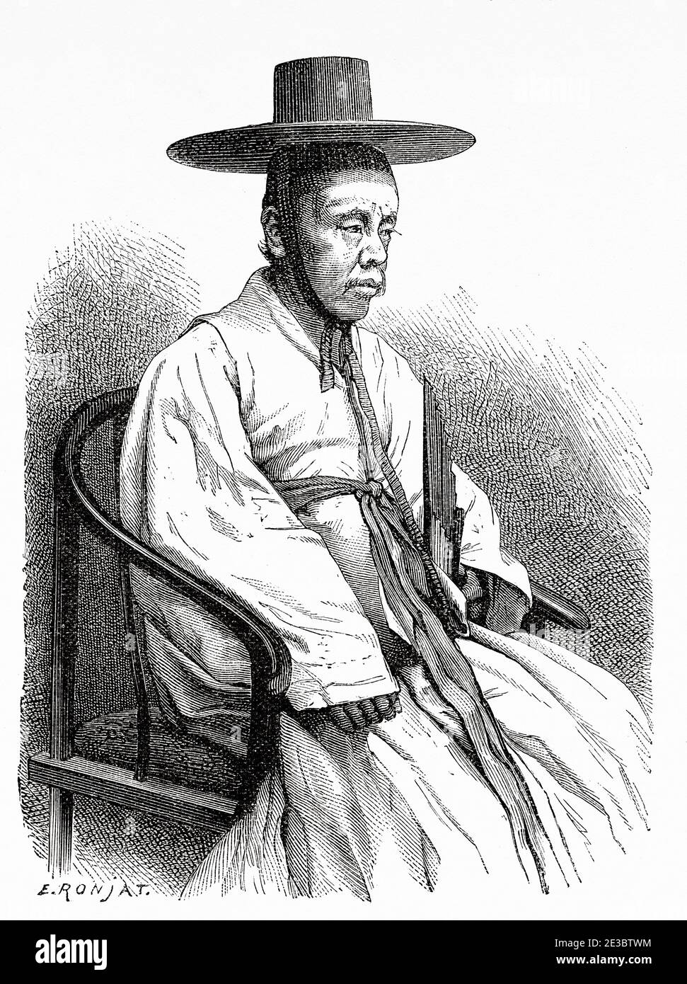 Korean man, China. Old 19th century engraved illustration, Trip to Beijing and North China 1873 Stock Photo
