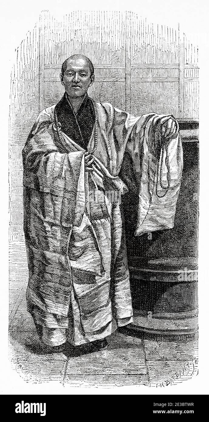 Tibetan man, China. Old 19th century engraved illustration, Trip to Beijing and North China 1873 Stock Photo