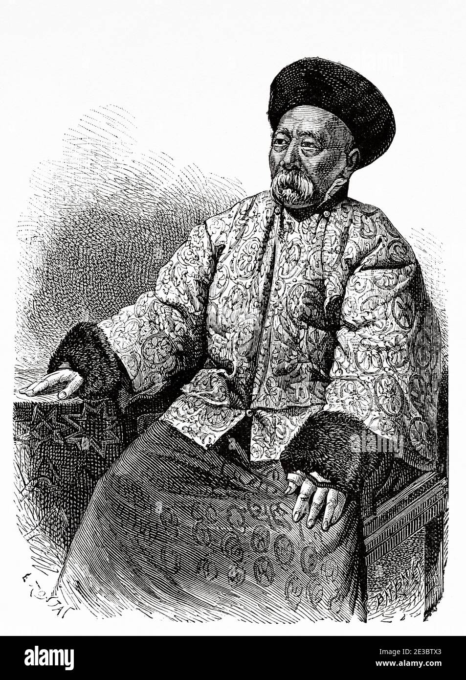 Mandarin Chinese man, China. Old 19th century engraved illustration, Trip to Beijing and North China 1873 Stock Photo