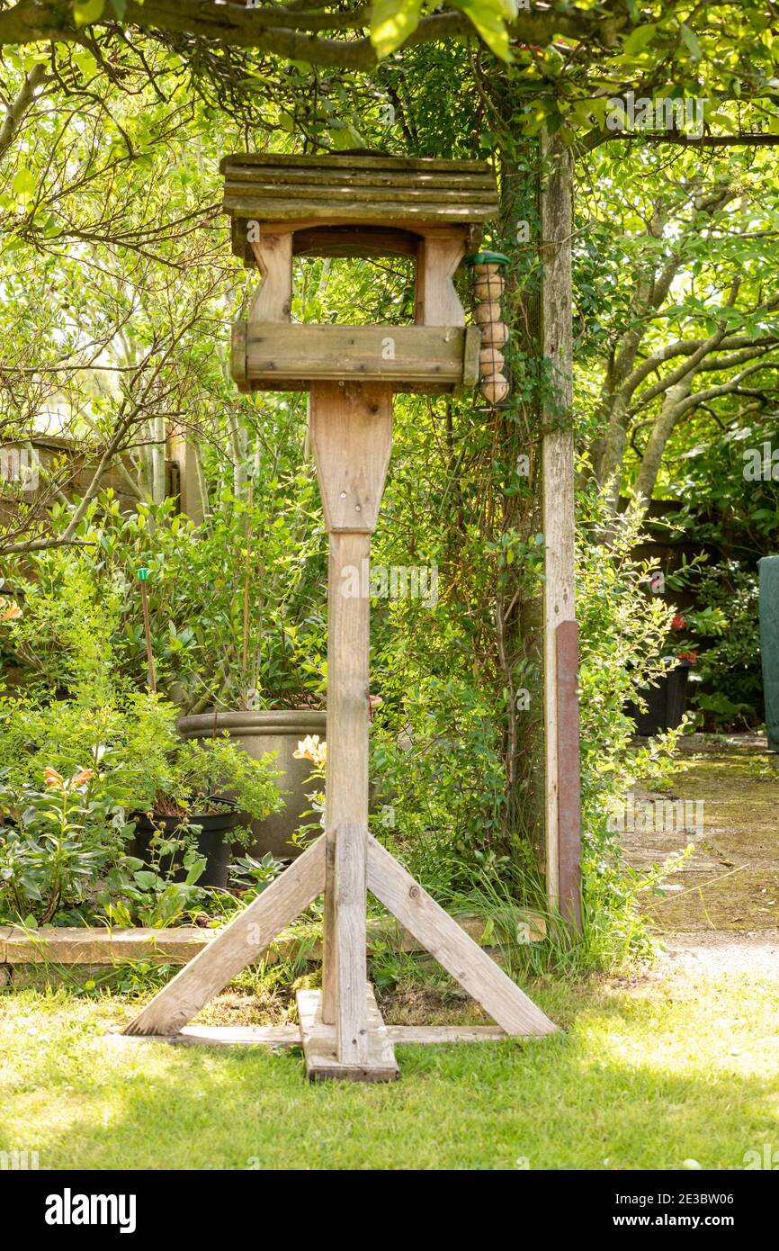 Homemade wooden bird table Stock Photo Alamy