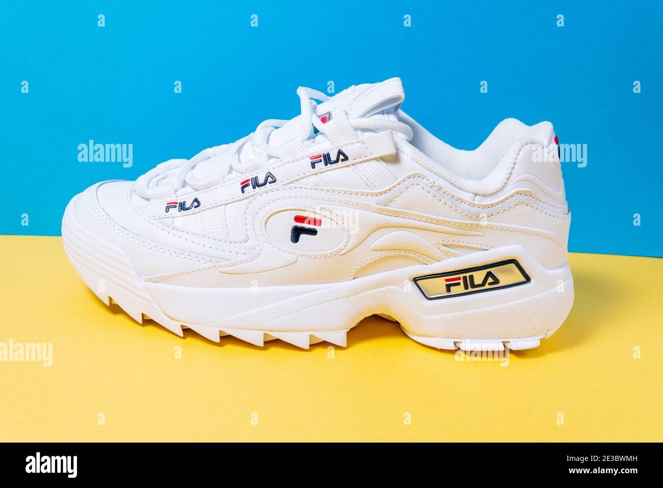 Tyumen, Russia-November 27, 2020: New Fila running shoes, white sneakers,  trainers shows logo Sport and casual footwear concept Stock Photo - Alamy