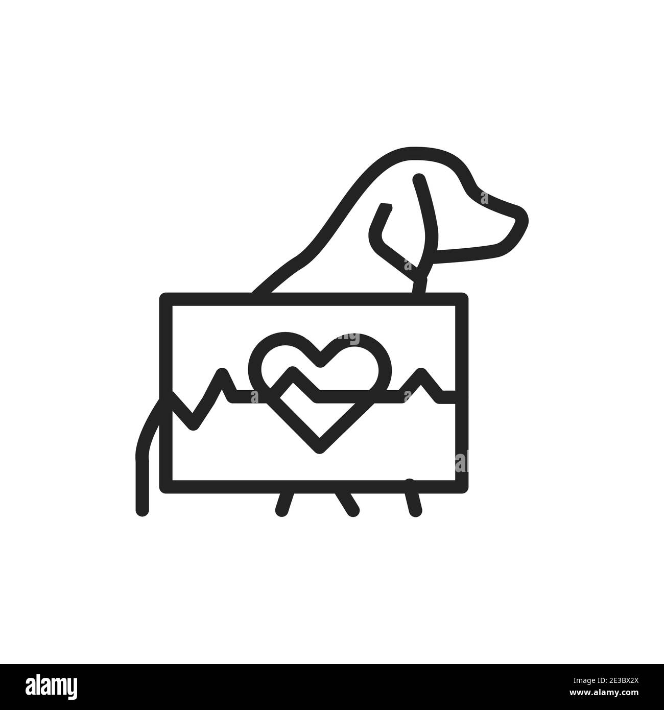 Animal cardiology black line icon. Isolated vector element. Outline pictogram for web page, mobile app, promo. Stock Vector