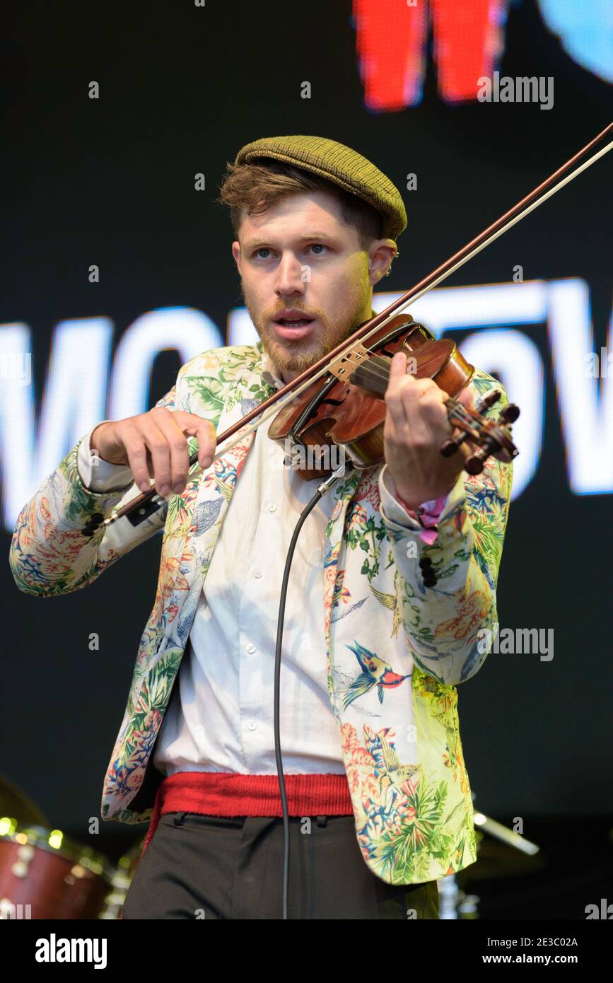 Sam Apley of Molotov Jukebox performing at the Womad Festival, Charlton Park, UK. July 24, 2015 Stock Photo