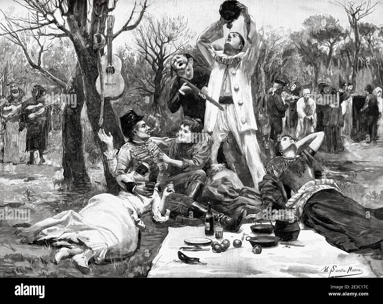 Madrid customs, party and fun in the Pradera del Canal, Spain. Europe. From La Ilustracion Española y Americana 1895 Stock Photo