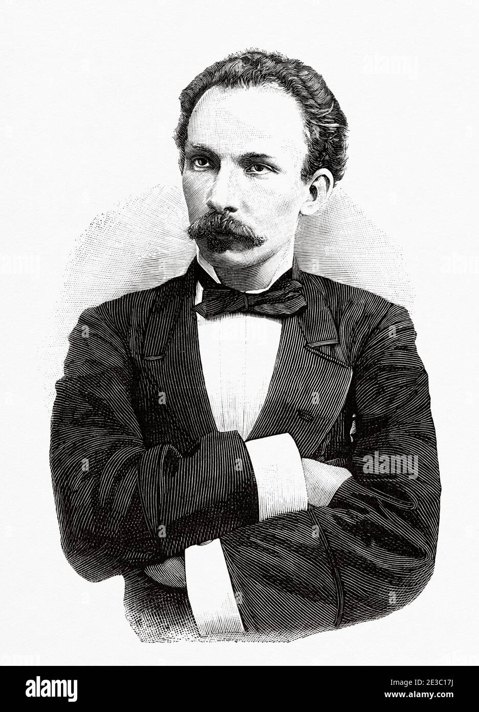 Revolutionary chiefs in Cuba. José Julián Martí Pérez (Havana 1853 -1895) was a Cuban Republican writer and politician, thinker, journalist, philosopher and Cuban poet, creator of the Cuban Revolutionary Party and organizer of the War of '95 or Necessary War, War of Independence of Cuba. From La Ilustracion Española y Americana 1895 Stock Photo