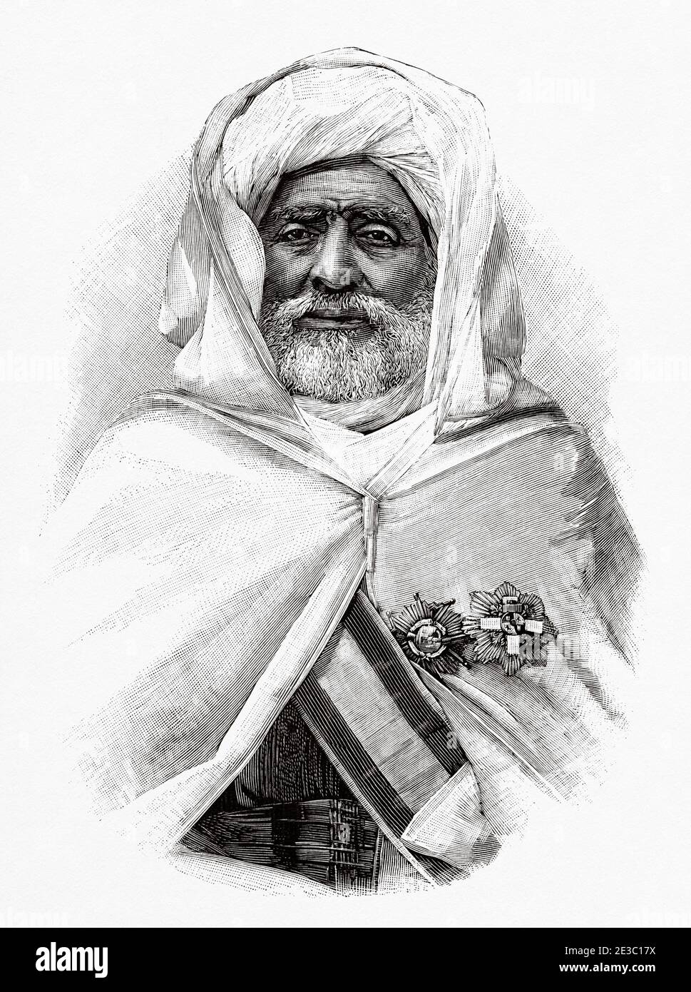 El hach Abd-El-Krim-Brisha, extraordinary ambassador of S. M. Jerifiana from Morocco who met with the Spanish General Martínez Campos. From La Ilustracion Española y Americana 1895 Stock Photo