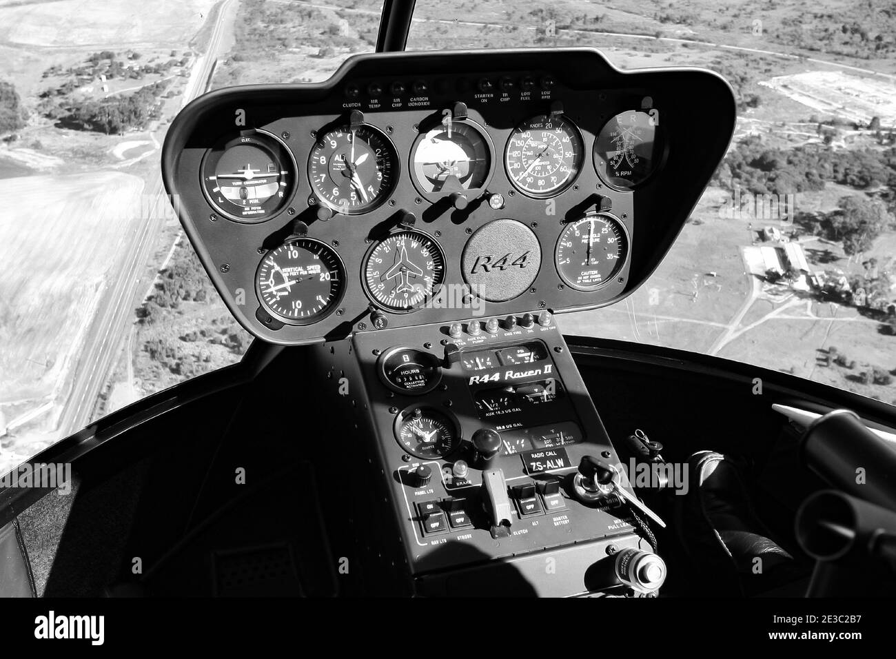 CAPE TOWN, SOUTH AFRICA - Jan 06, 2021: Hermanus, South Africa - July 20, 2009: Interior view of dials and instrument panel in small helicopter Stock Photo