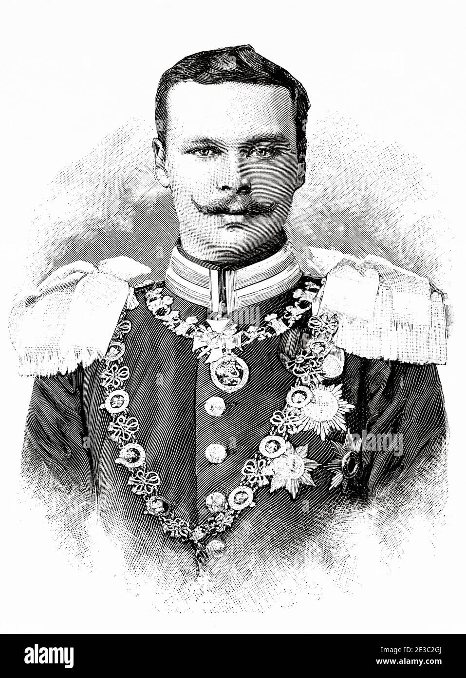 Portrait of Ernest Louis Charles Albert William (1868-1937) last Grand Duke of Hesse and by Rhine, grandson of Queen Victoria, during World War I he served in the German military. Germany, Europe. Old XIX century engraved illustration from La Ilustracion Española y Americana 1894 Stock Photo