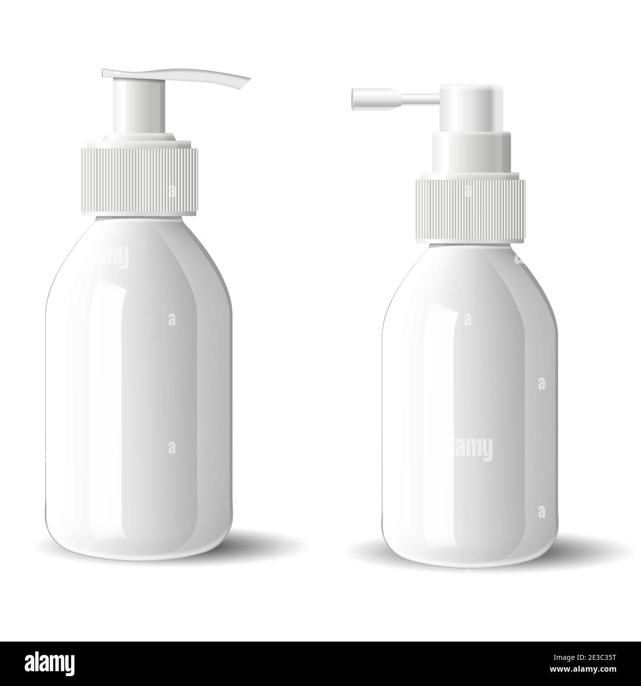 Pump bottle mockup. Cosmetic spray glass bottle blank. Glossy container