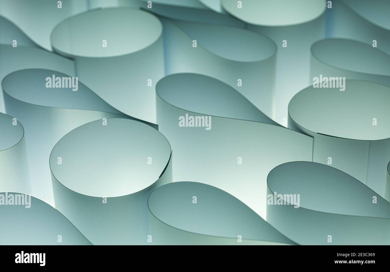 Background macro image of black and white origami pattern made of curved sheets of paper. Stock Photo