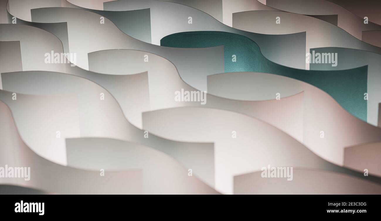 White paper sheets with one blue, abstract banner background Stock Photo