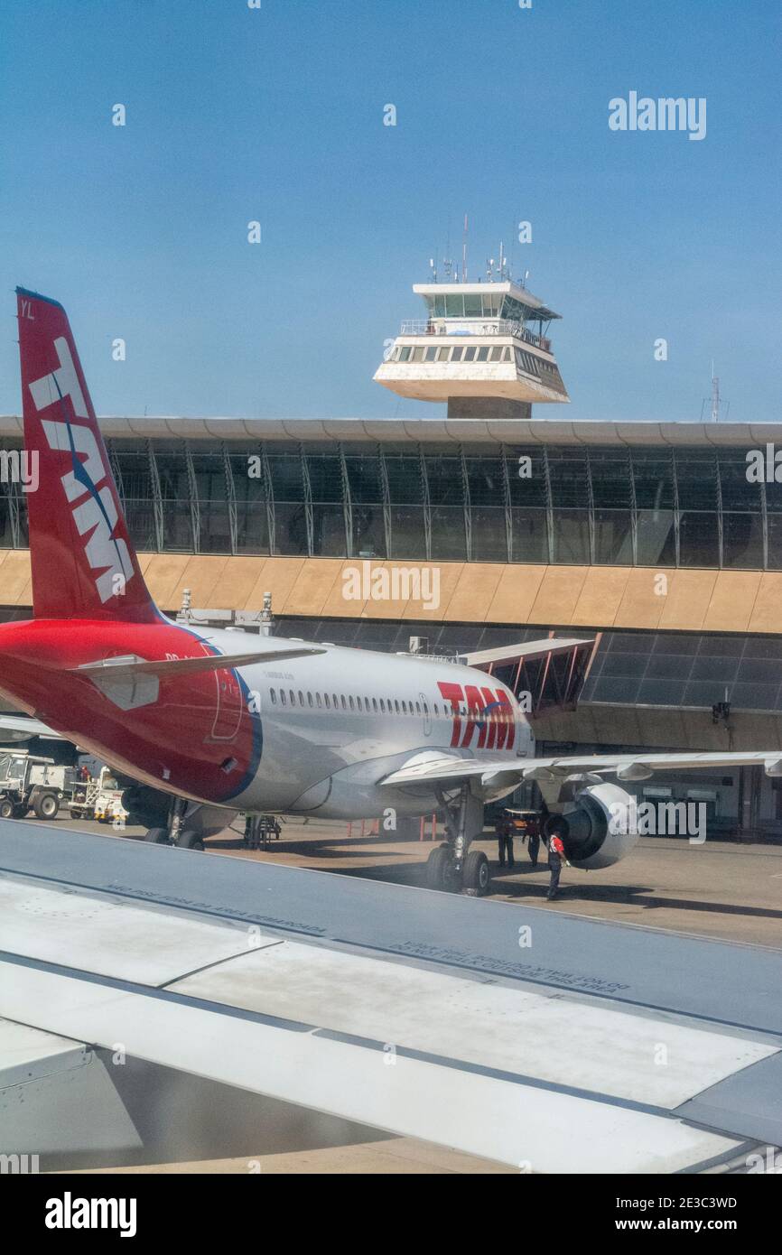 An Airbus 320 - TAM Linhas at Brasilia International airport in Brasilia, capital city of Brazil.   TAM is a Brazilian National carrier and is the lar Stock Photo