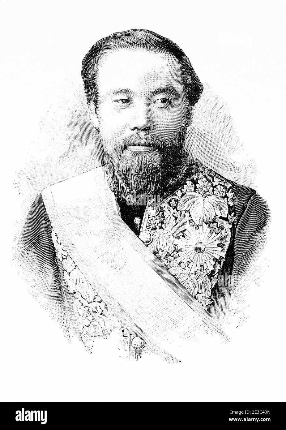 Portrait of Portrait of Prince Ito Hirobumi (1841-1909), Japan's first minister from 1885 to 1888. Japan. Old XIX century engraved illustration from La Ilustracion Española y Americana 1894 Stock Photo