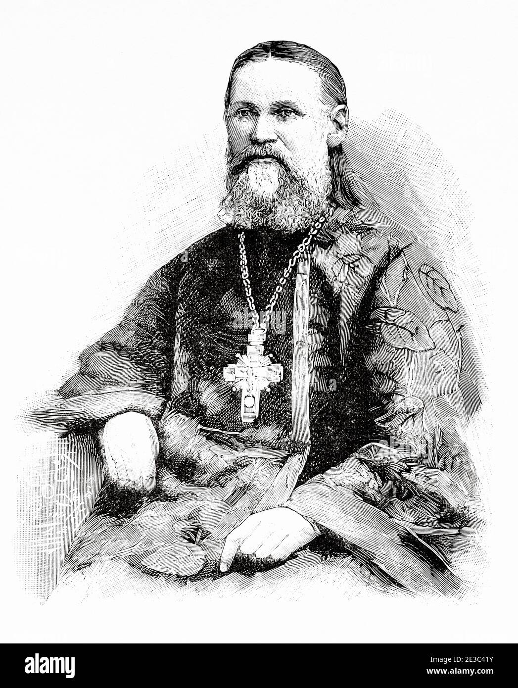 Portrait of Saint John of Kronstadt (1829-1908) Russian Orthodox archpriest and a member of the Synod of the Russian Orthodox Church, Russia. Old XIX century engraved illustration from La Ilustracion Española y Americana 1894 Stock Photo