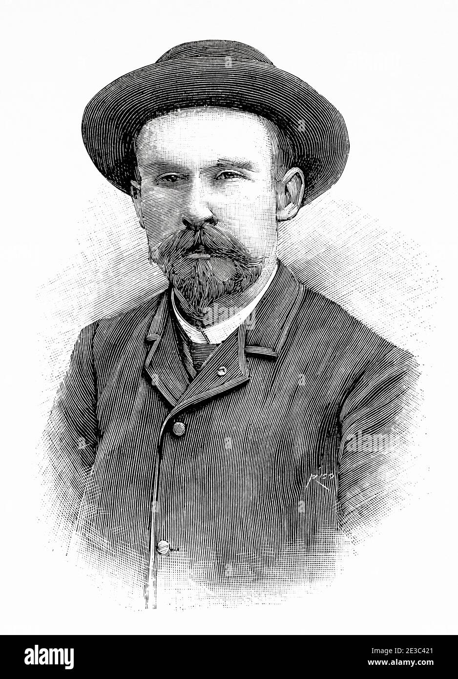 Portrait of Pierre Paul Emile Roux (1853-1933) French bacteriologist, assistant to Louis Pasteur. In 1894, with Yersin, discovered the non-toxic treatment for Diptheria. France. Old XIX century engraved illustration from La Ilustracion Española y Americana 1894 Stock Photo