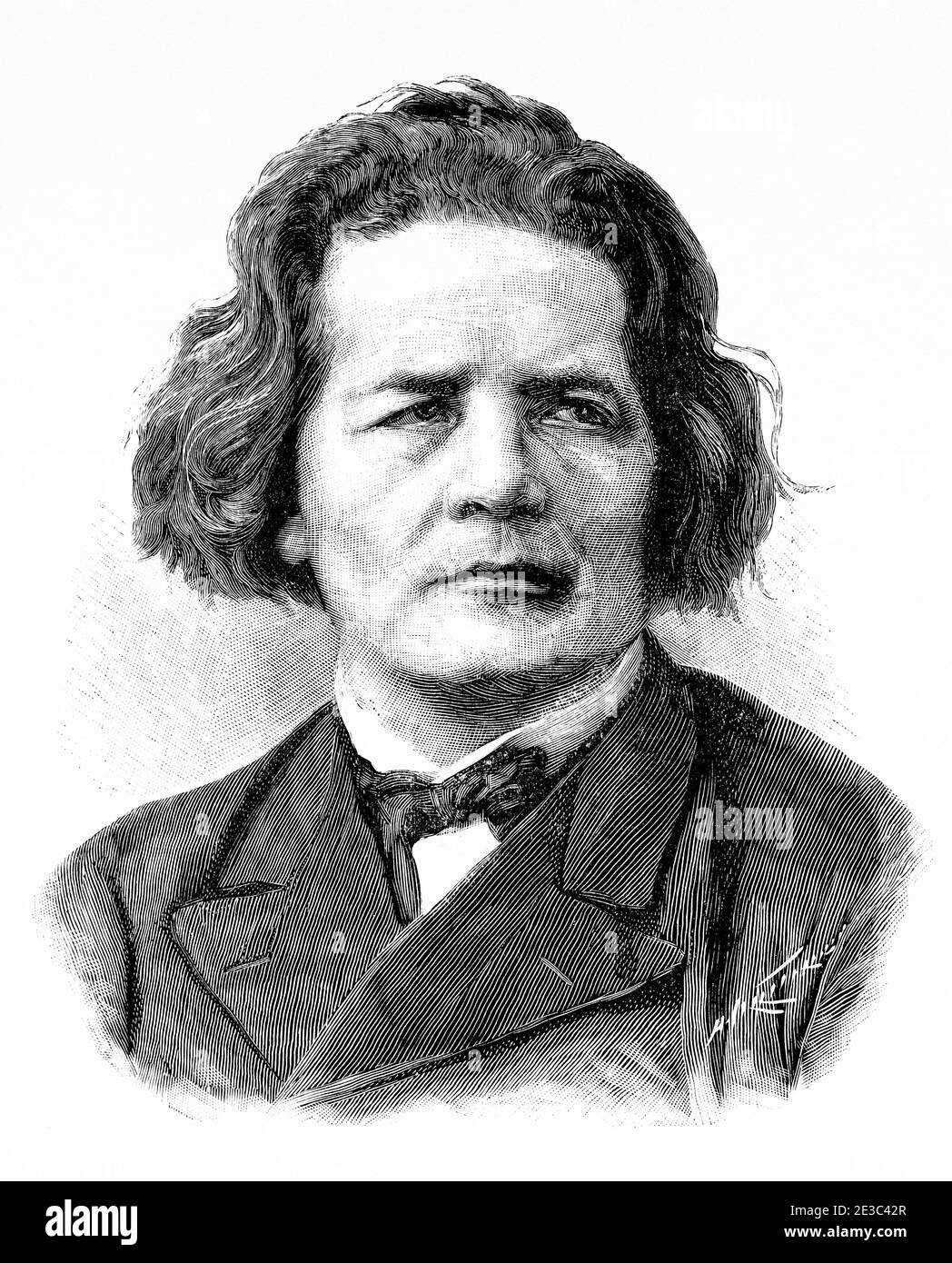 Portrait of Anton Grigoryevich Rubinstein (1829 – 1894) Russian pianist, composer and conductor, He founded the Saint Petersburg Conservatory. Russia. Old XIX century engraved illustration from La Ilustracion Española y Americana 1894 Stock Photo