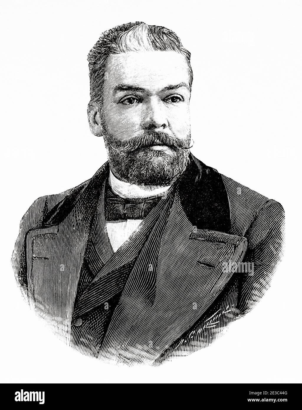 Portrait of Doctor Vicente Llorente y Matos (Las Palmas 1857 - Madrid 1916) used a treatment against diphtheria in Madrid at the end of the 19th century, Spain. Old XIX century engraved illustration from La Ilustracion Española y Americana 1894 Stock Photo
