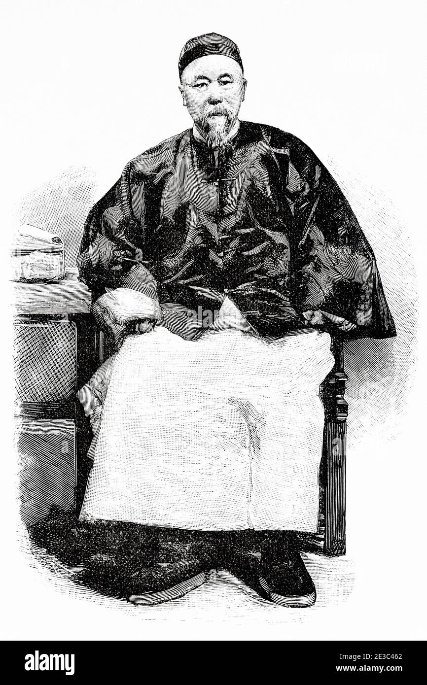Portrait of Li Hung Chang (1823-1901) Li Hongzhang Chinese general, leading statesman of the late Qing Empire. China. Old XIX century engraved illustration from La Ilustracion Española y Americana 1894 Stock Photo