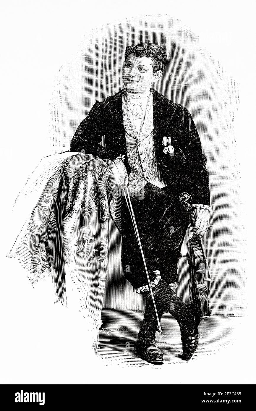 Portrait of Juan Manén Planas (1883-1971), Catalan violinist and composer. Spain. Old XIX century engraved illustration from La Ilustracion Española y Americana 1894 Stock Photo