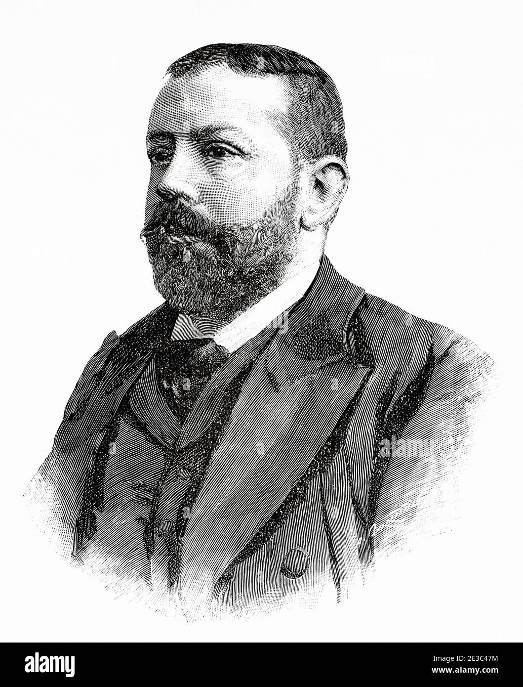 Portrait of Manuel Gomez Sigura, Spanish politician, Lawyer, General Director of Agriculture, Industry and Commerce, Spain. Old XIX century engraved illustration from La Ilustracion Española y Americana 1894 Stock Photo