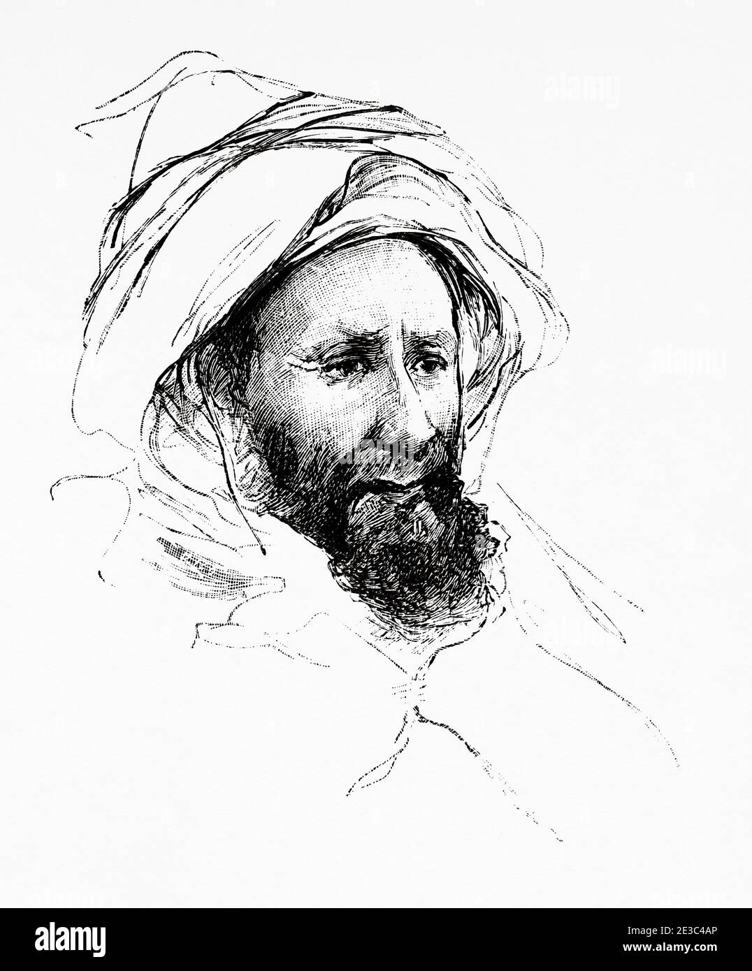 Portrait of Sid Kerdudi secretary to the Moroccan prince Muley Arafa. Old XIX century engraved illustration from La Ilustracion Española y Americana 1894 Stock Photo