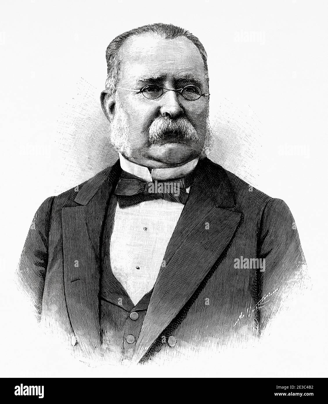 Portrait of Acisclo Fernández Vallín Bustillo (Gijón 1825 - Madrid 1896) was a 19th century Spanish scientist and professor, Spain. Old XIX century engraved illustration from La Ilustracion Española y Americana 1894 Stock Photo