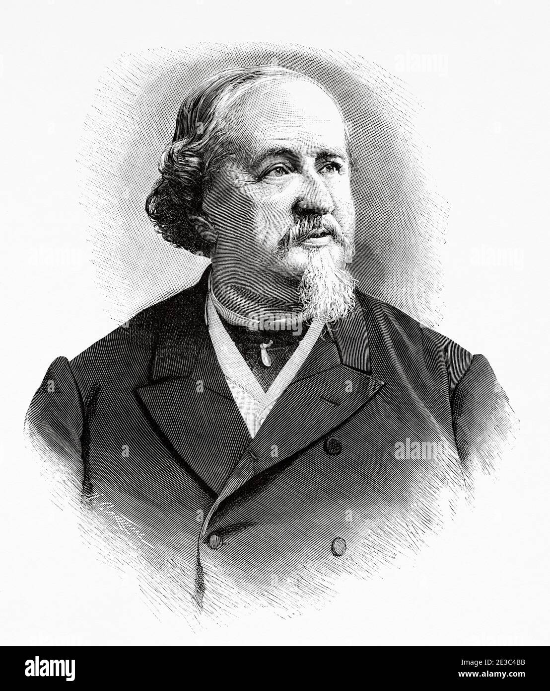 Portrait of Juan Pascual Antonio Emilio de Arrieta Corera (Puente la Reina 1821-Madrid 1894) Spanish composer, theater production, contribution to Spanish music and consolidation of zarzuela as a genre, Spain. Old XIX century engraved illustration from La Ilustracion Española y Americana 1894 Stock Photo