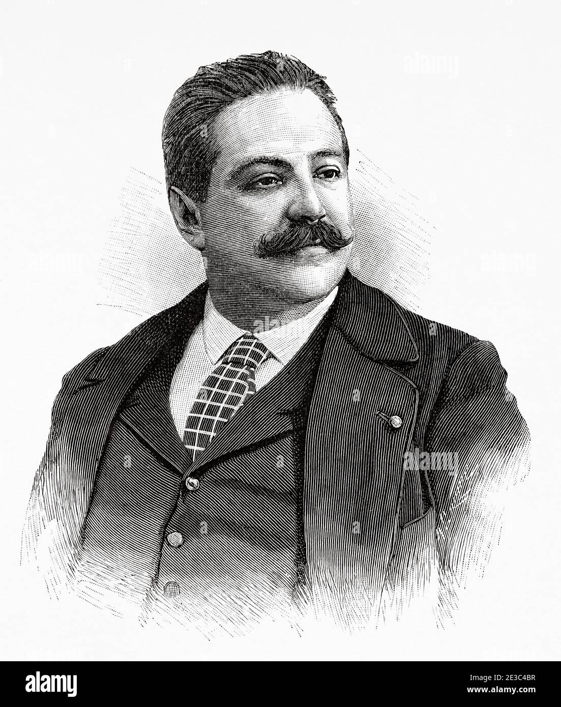 Portrait of Eduardo Bergés (Zaragoza 1852 - Madrid 1923) Spanish tenor musician, Spain. Old XIX century engraved illustration from La Ilustracion Española y Americana 1894 Stock Photo