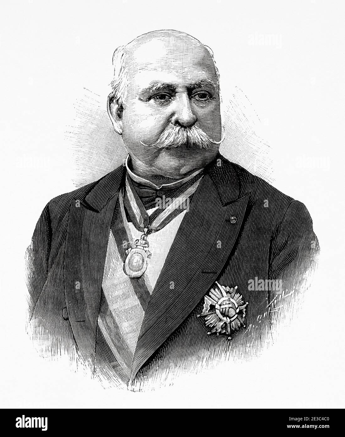 Portrait of José Gonzalo de las Casas and Quijano (1826 - 1894) founder of the notary Gazette, Spain. Old XIX century engraved illustration from La Ilustracion Española y Americana 1894 Stock Photo