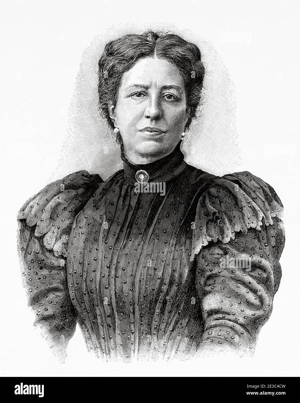 Portrait of Maria Luísa de Sousa Holstein (1841 - 1909) Third Duchess of Palmela, member of the Portuguese nobility who became known for her sculptures, her charitable work, created the soup kitchens for the poor of Lisbon, Portugal. Old XIX century engraved illustration from La Ilustracion Española y Americana 1894 Stock Photo