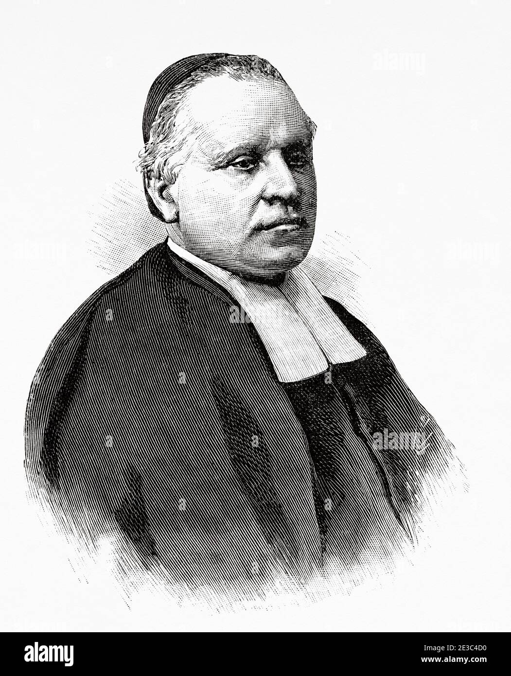 Portrait of Hernando Justino Maria religious of the Institute of the Brothers of the Christian Schools 1894, Spain. Old XIX century engraved illustration from La Ilustracion Española y Americana 1894 Stock Photo