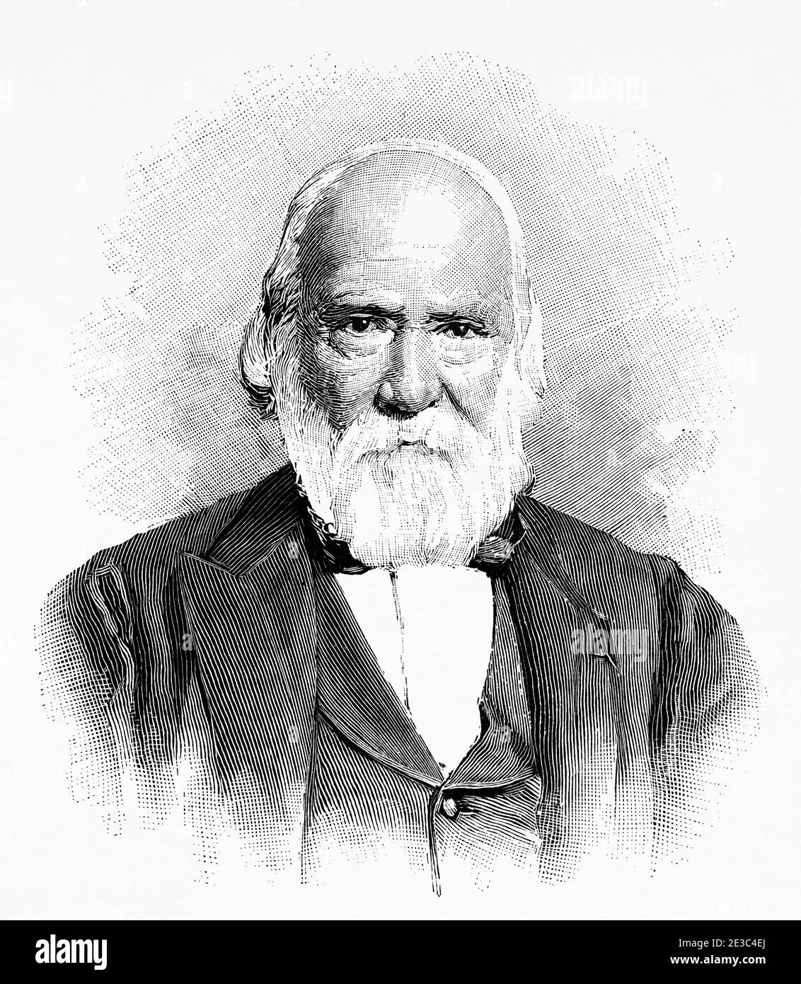 Portrait of Charles Edouard Brown Sequard (Port Louis 1817 - Sceaux 1894)British physiologist and neurologist, inventor hypodermic injection. Old XIX century engraved illustration from La Ilustracion Española y Americana 1894 Stock Photo