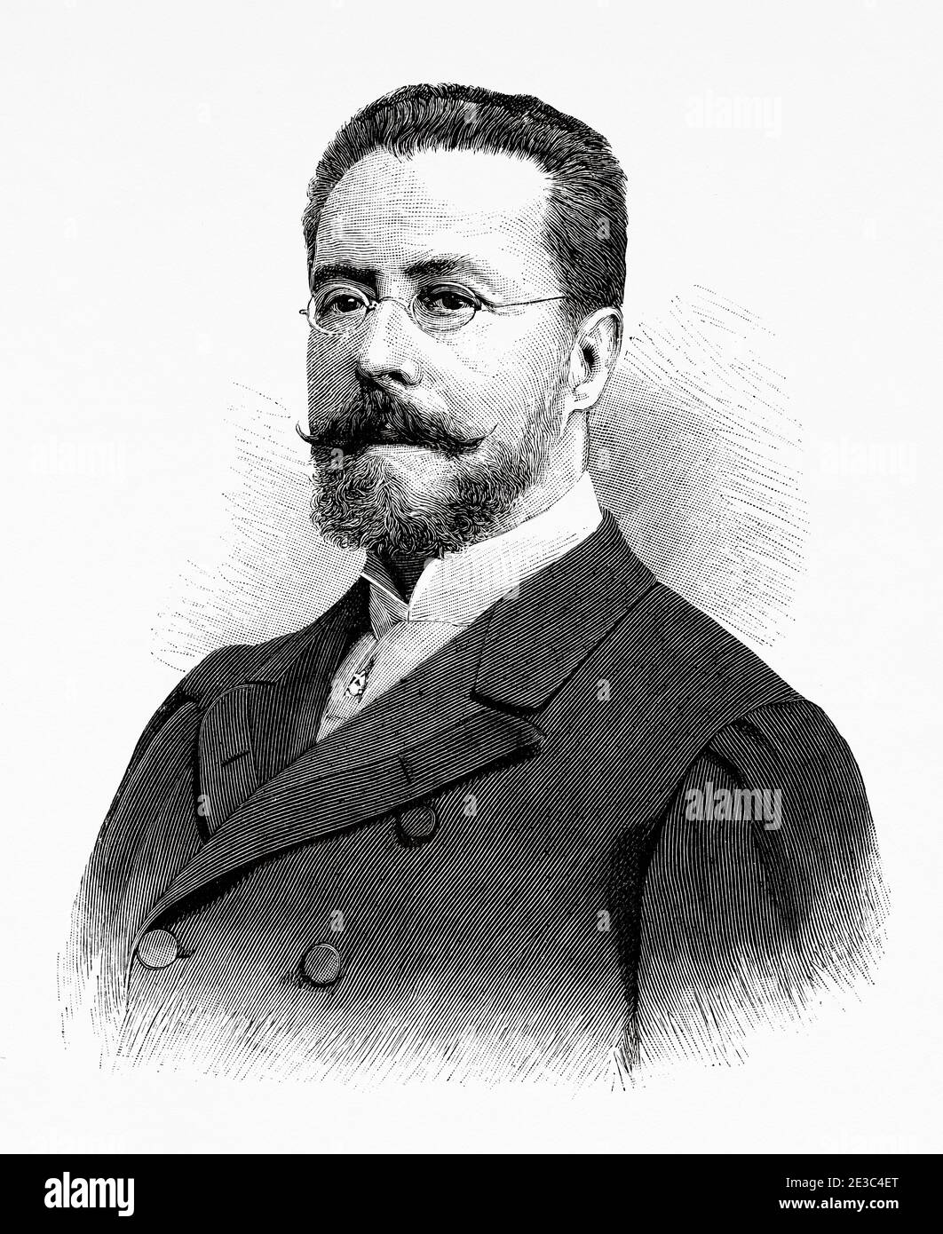 Portrait of Benigno Quiroga y López Ballesteros (Santiago de Compostela 1850 - Madrid 1908) was a Spanish engineer and politician, Minister of the Interior during the reign of Alfonso XIII., Spain. Old XIX century engraved illustration from La Ilustracion Española y Americana 1894 Stock Photo