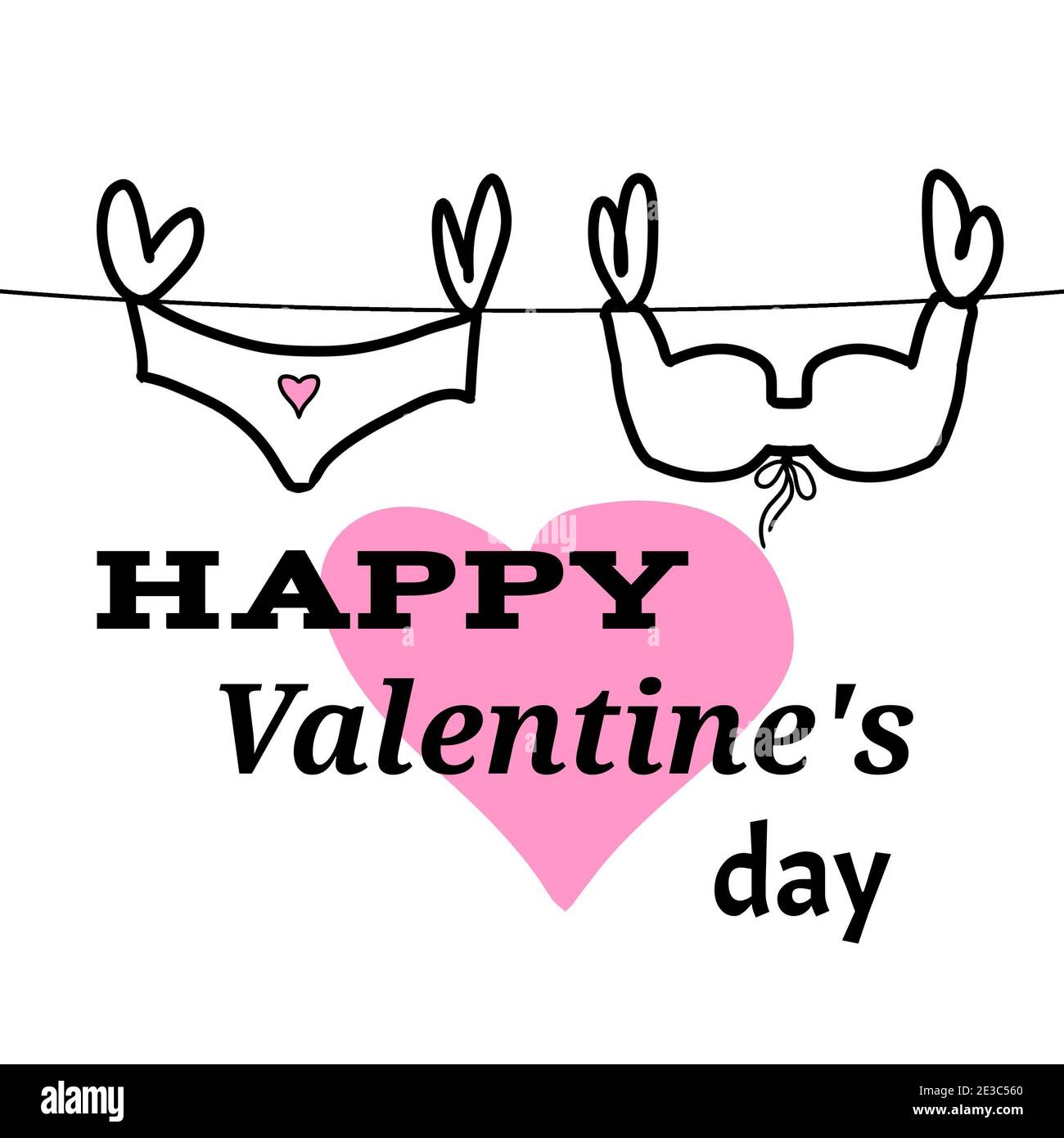 Illustration s with a pink heart and the inscription Happy Valentine's