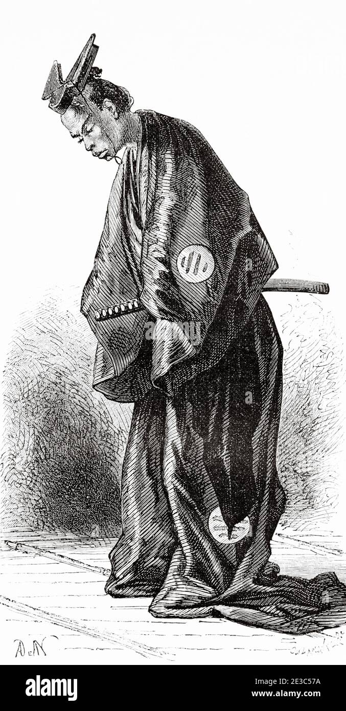 Officer of the court, Japan. Old 19th century engraved illustration Travel to Japan by Aime Humbert  from El Mundo en La Mano 1879 Stock Photo