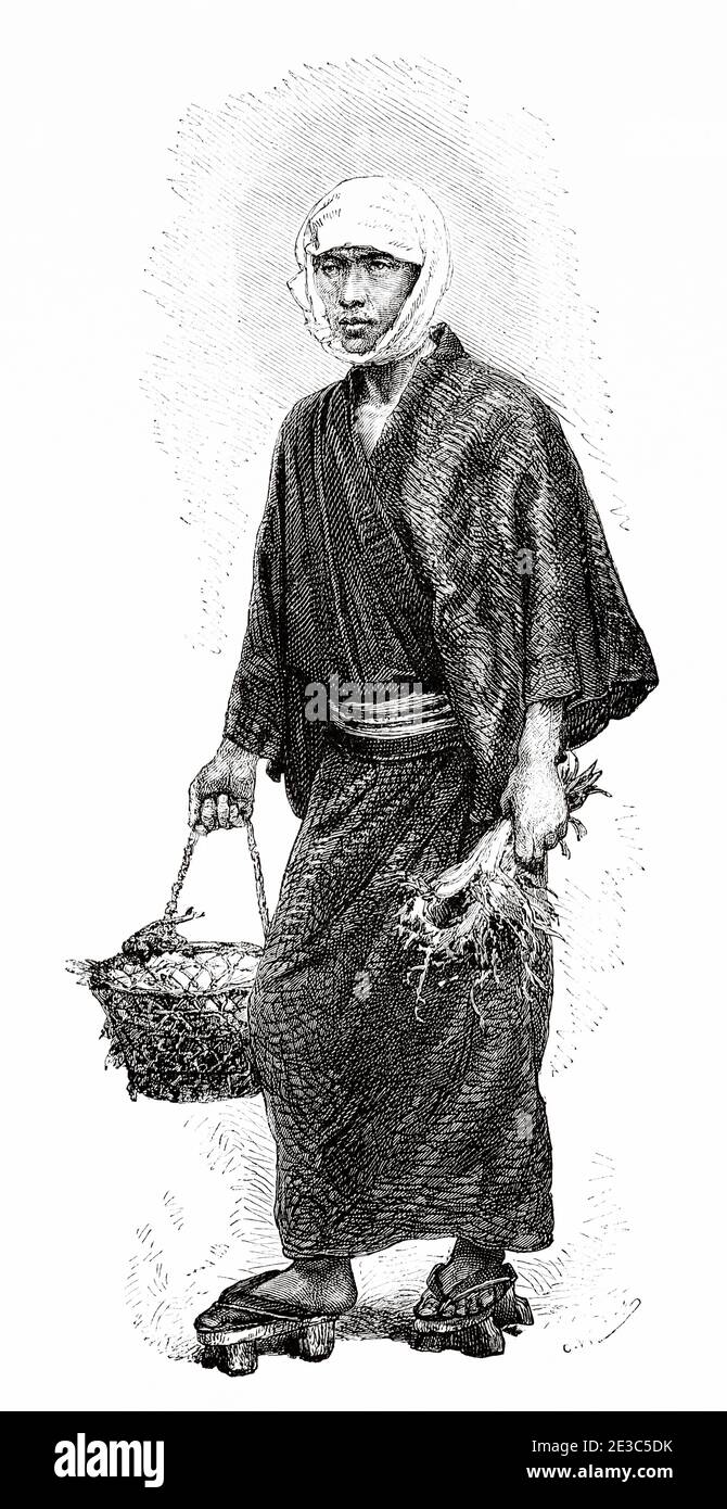 Japanese chef, Japan. Old 19th century engraved illustration Travel to Japan by Aime Humbert  from El Mundo en La Mano 1879 Stock Photo