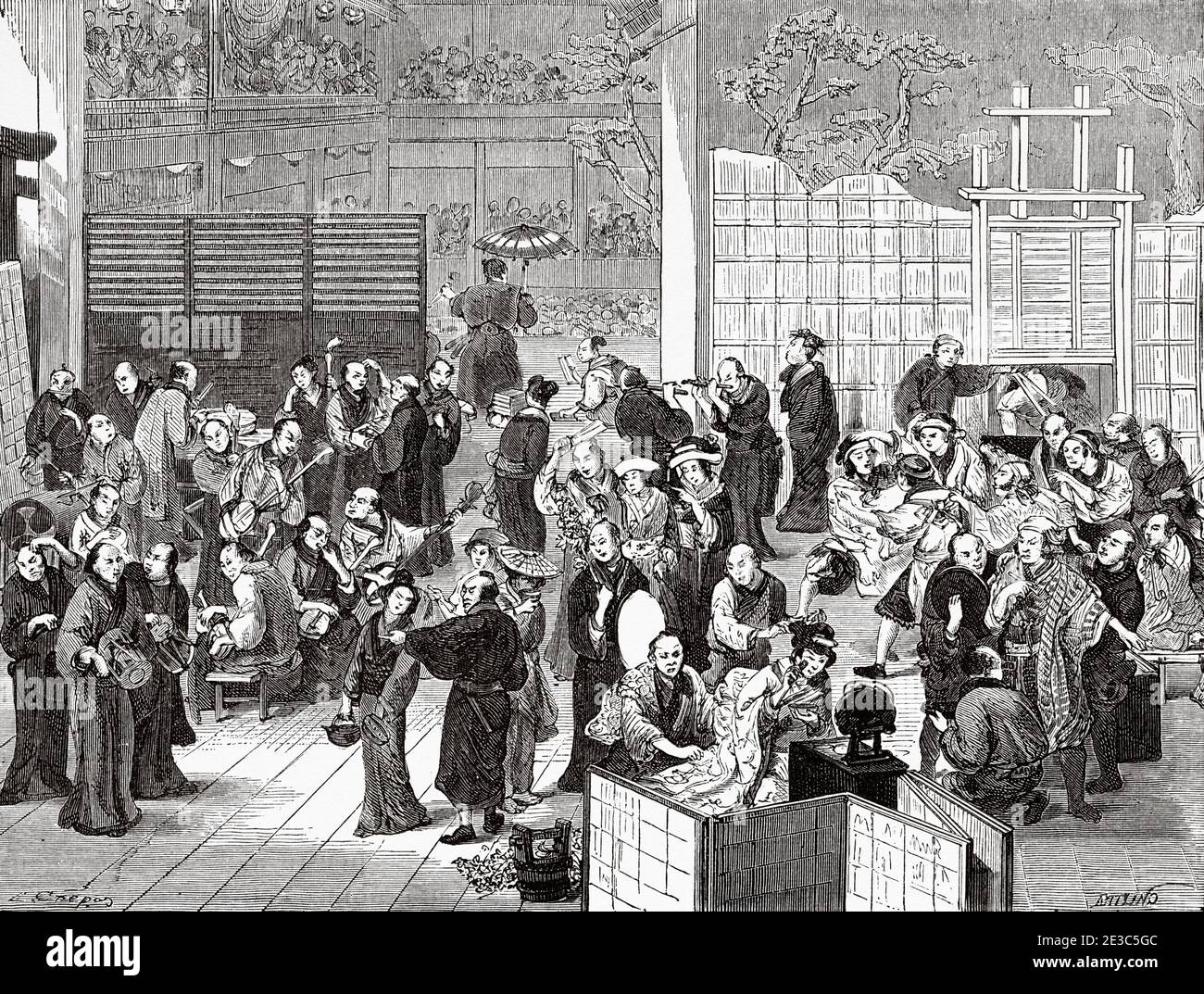People Having Fun In A Club In Tokyo Japan Old 19th Century Engraved People Having Fun In A Club In Tokyo Japan Old 19th Century Engraved