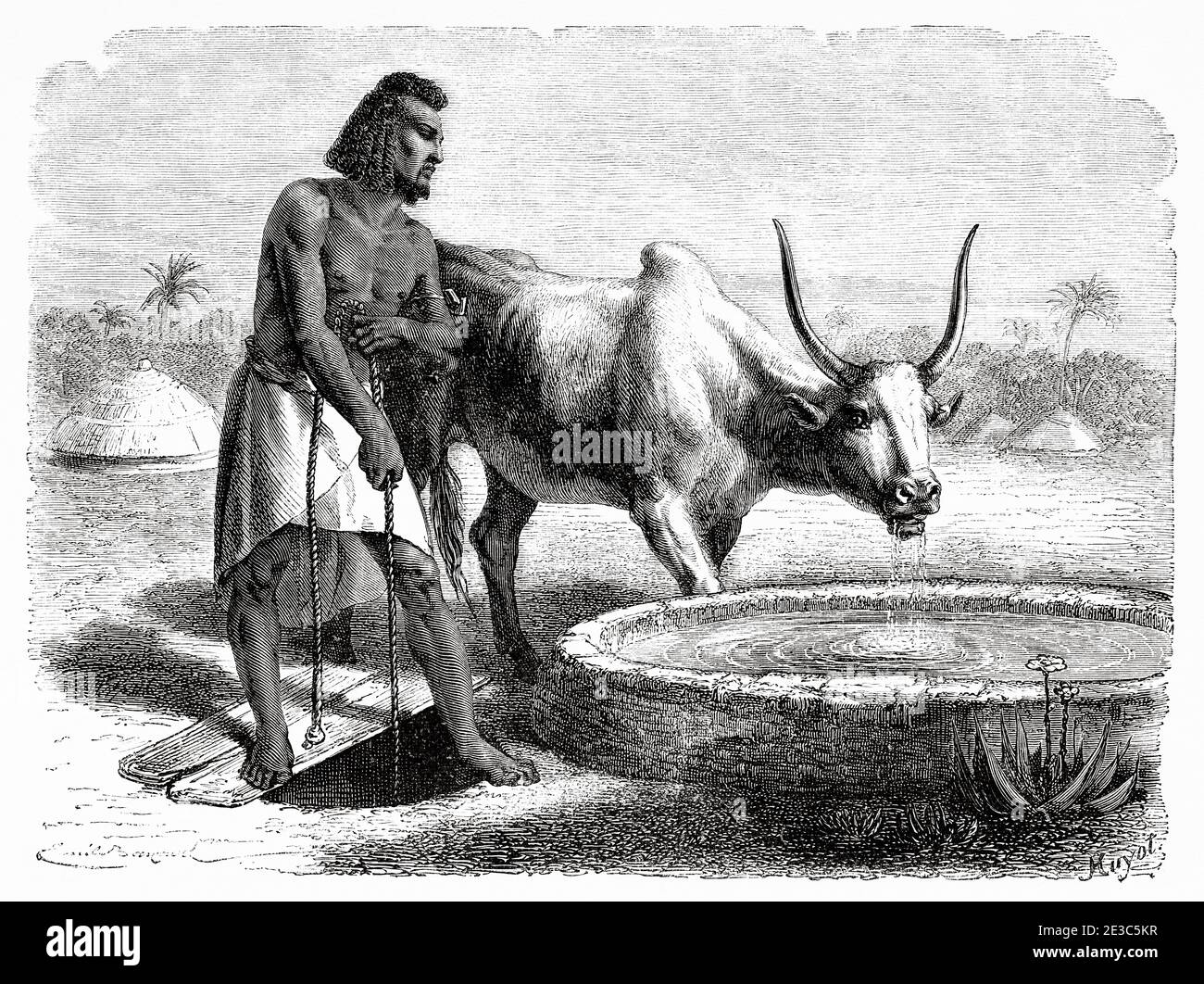 Abyssinian drinking trough, Ethiopia. Old 19th century engraved, Narrative of a Journey through Abyssinia by Guillaume Lejean from El Mundo en La Mano 1879 Stock Photo