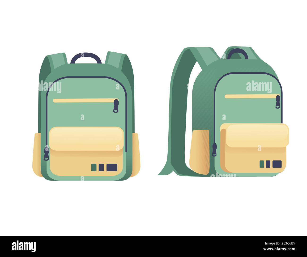 Green backpack for daily usage casual design flat vector illustration on white background Stock Vector