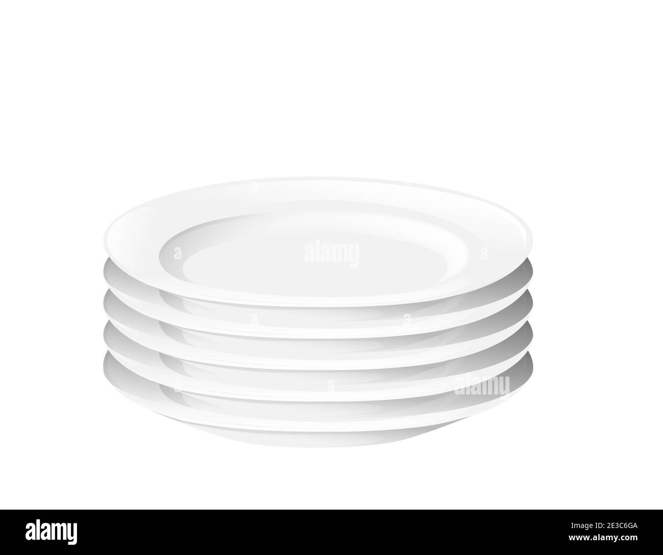 Stack pile of clean white ceramic plates vector illustration on white