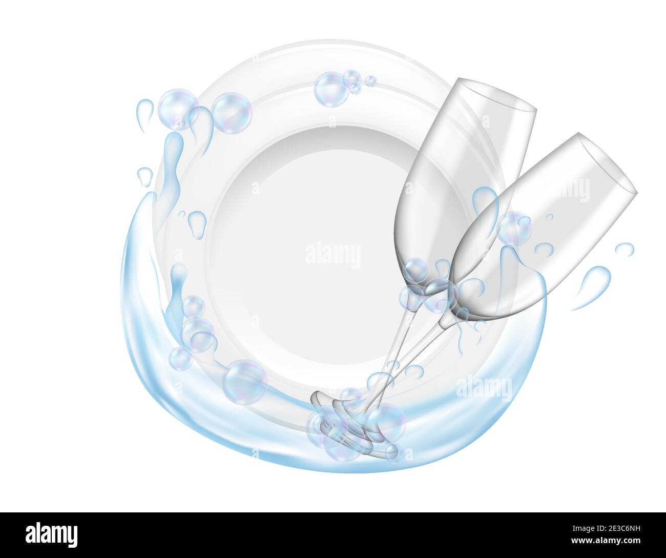 Clean plate and glass wines with water splash home or restaurant