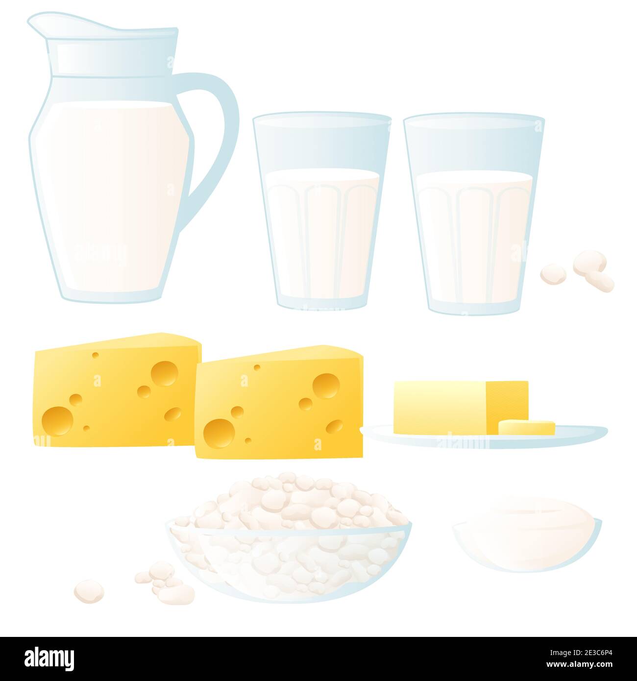 Set of dairy products cheese milk and cottage cheese vector ...