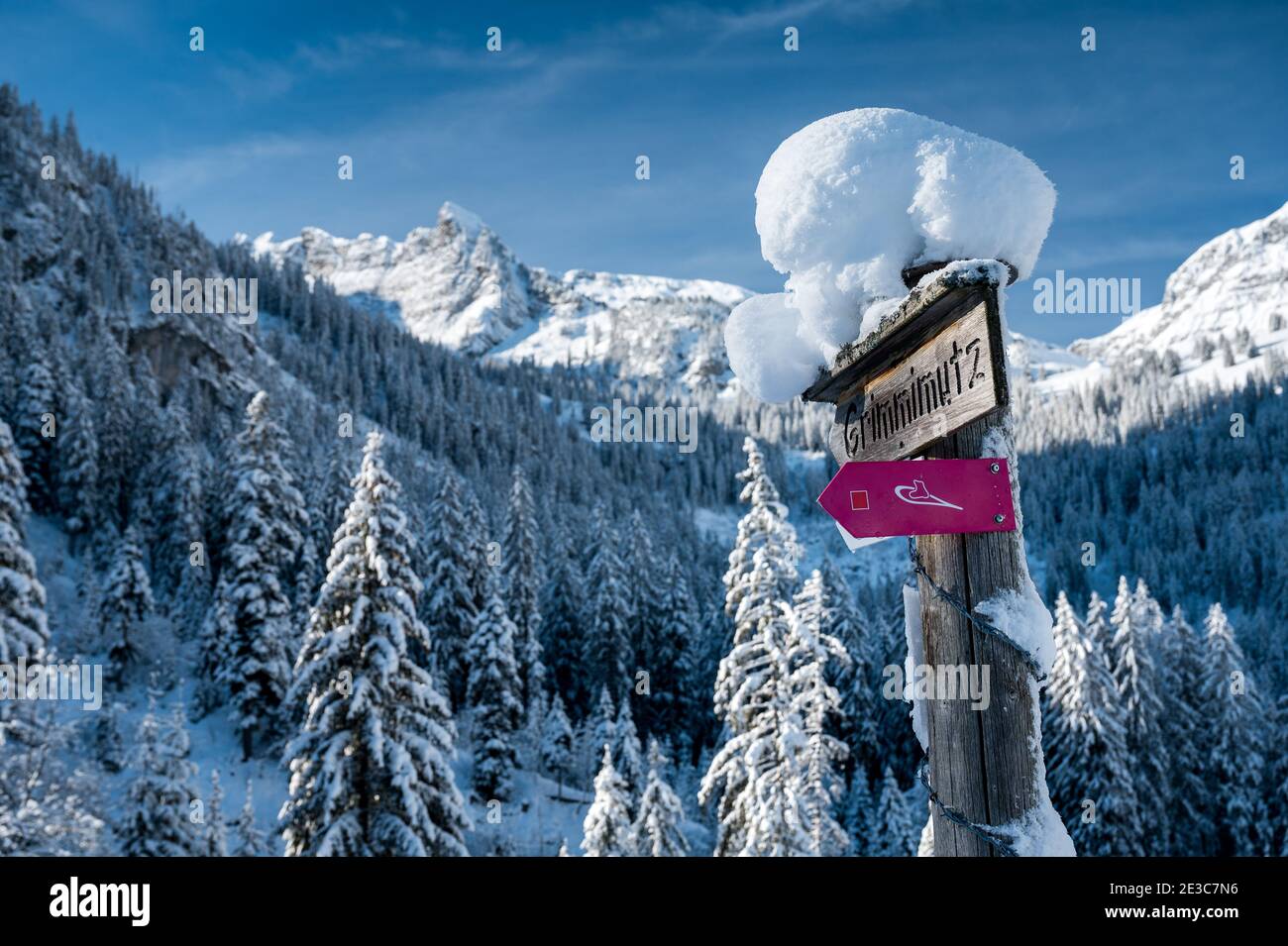 snowshoe hiking trail Grimmimutz in Diemtigtal, Berner Oberland Stock Photo Alamy