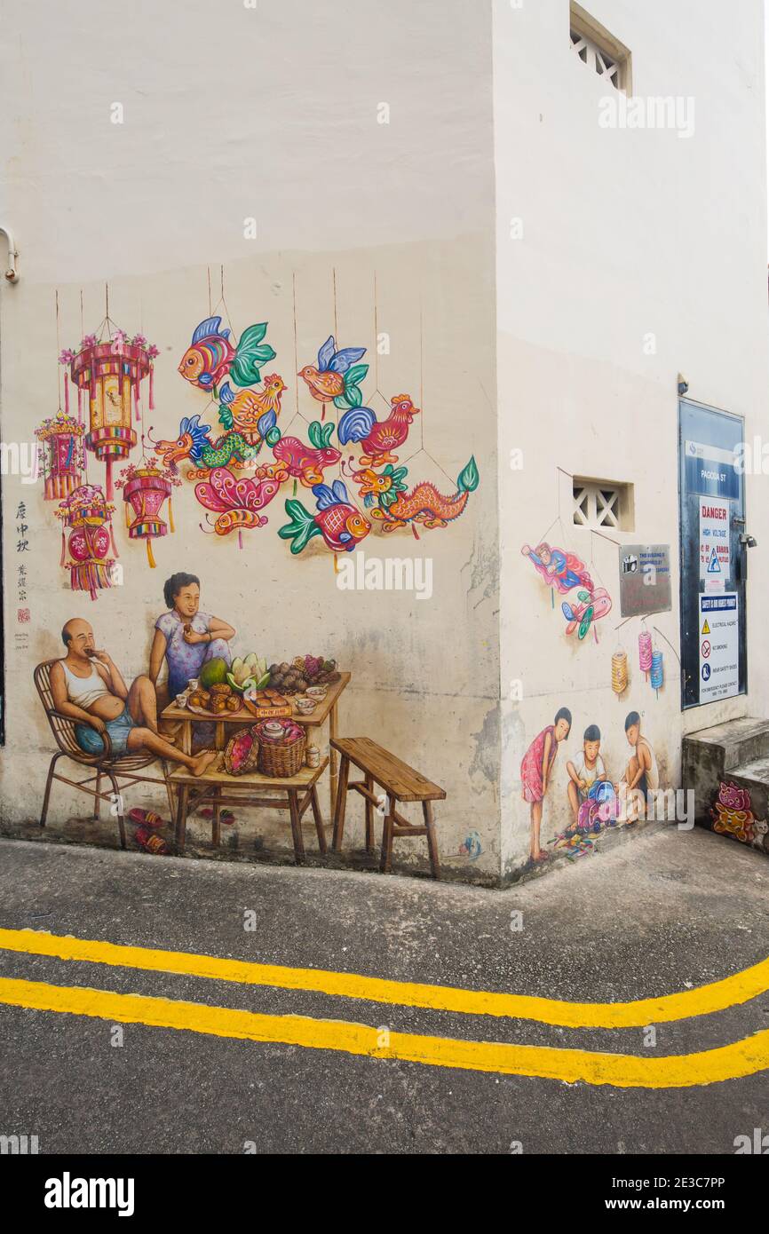 Colourful wall art murals by Singapore street artist Yip Yew Chong