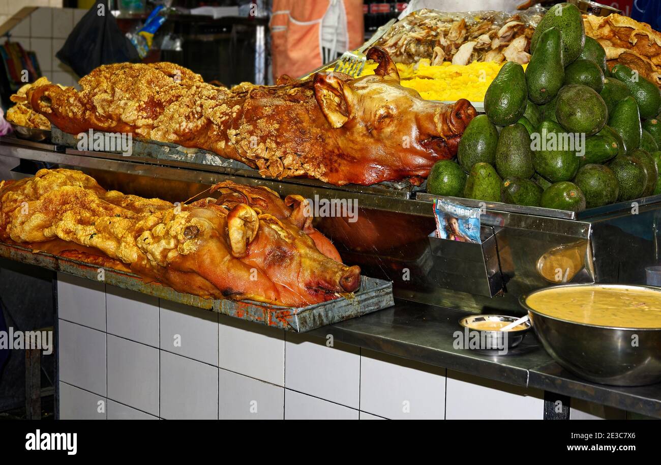 2 roasted pigs, sliced meat for sale, food vendor, farm animal, City