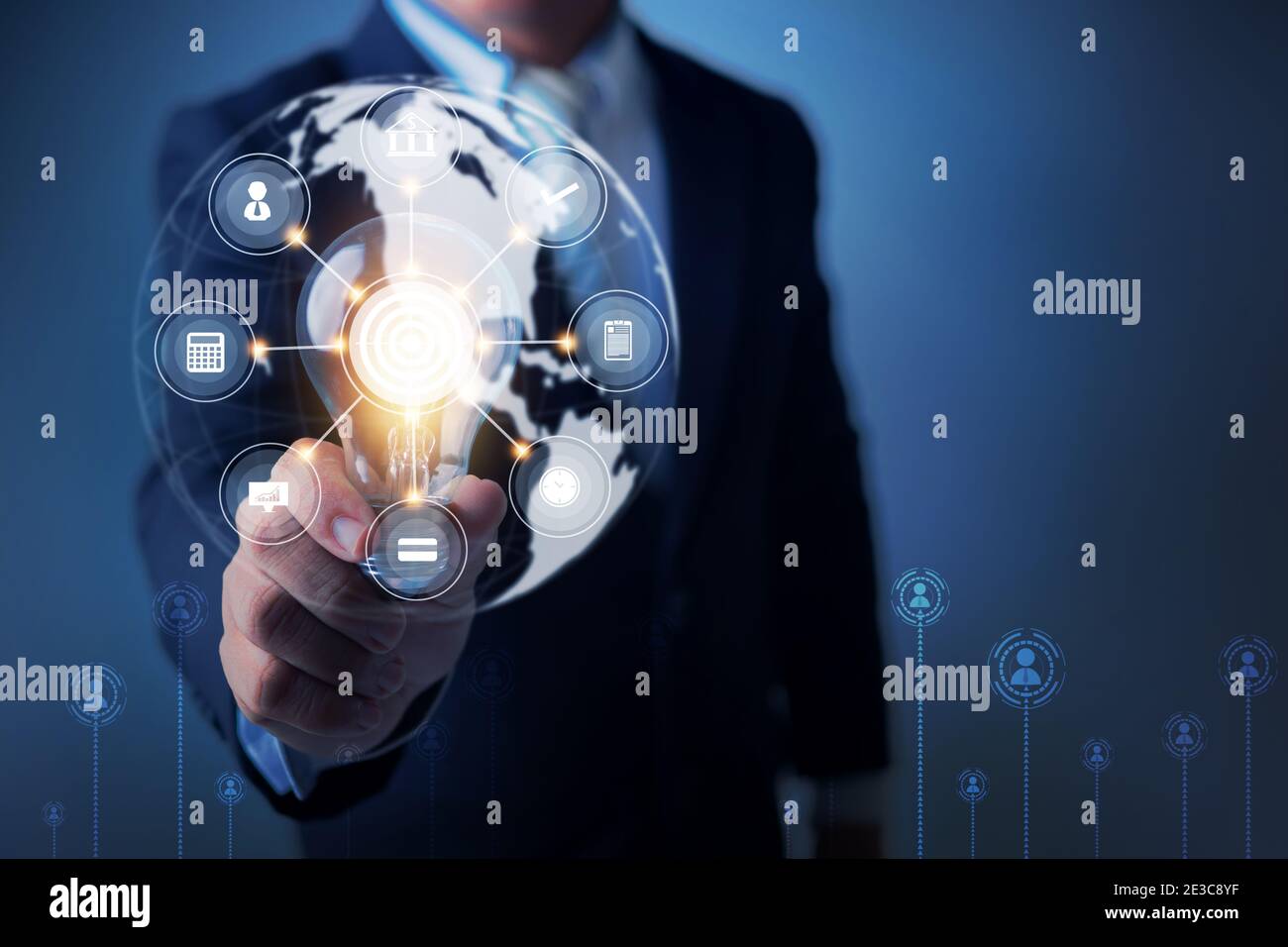 Innovation and idea of professional leader holding lighting bulb ...
