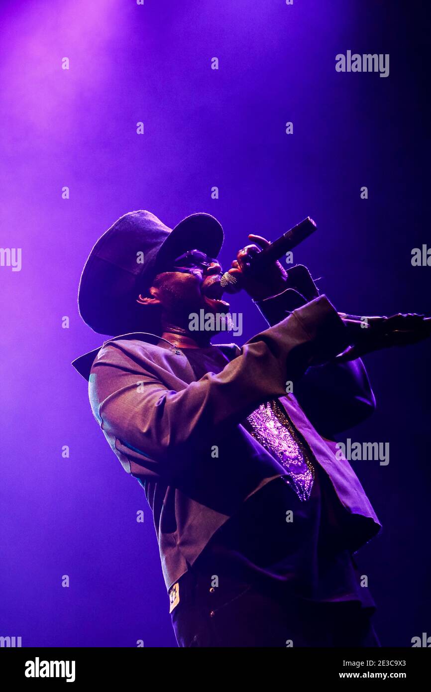 Jazzie B OBE of Soul II Soul performing live on stage at the Roundhouse in Camden Town, London Stock Photo