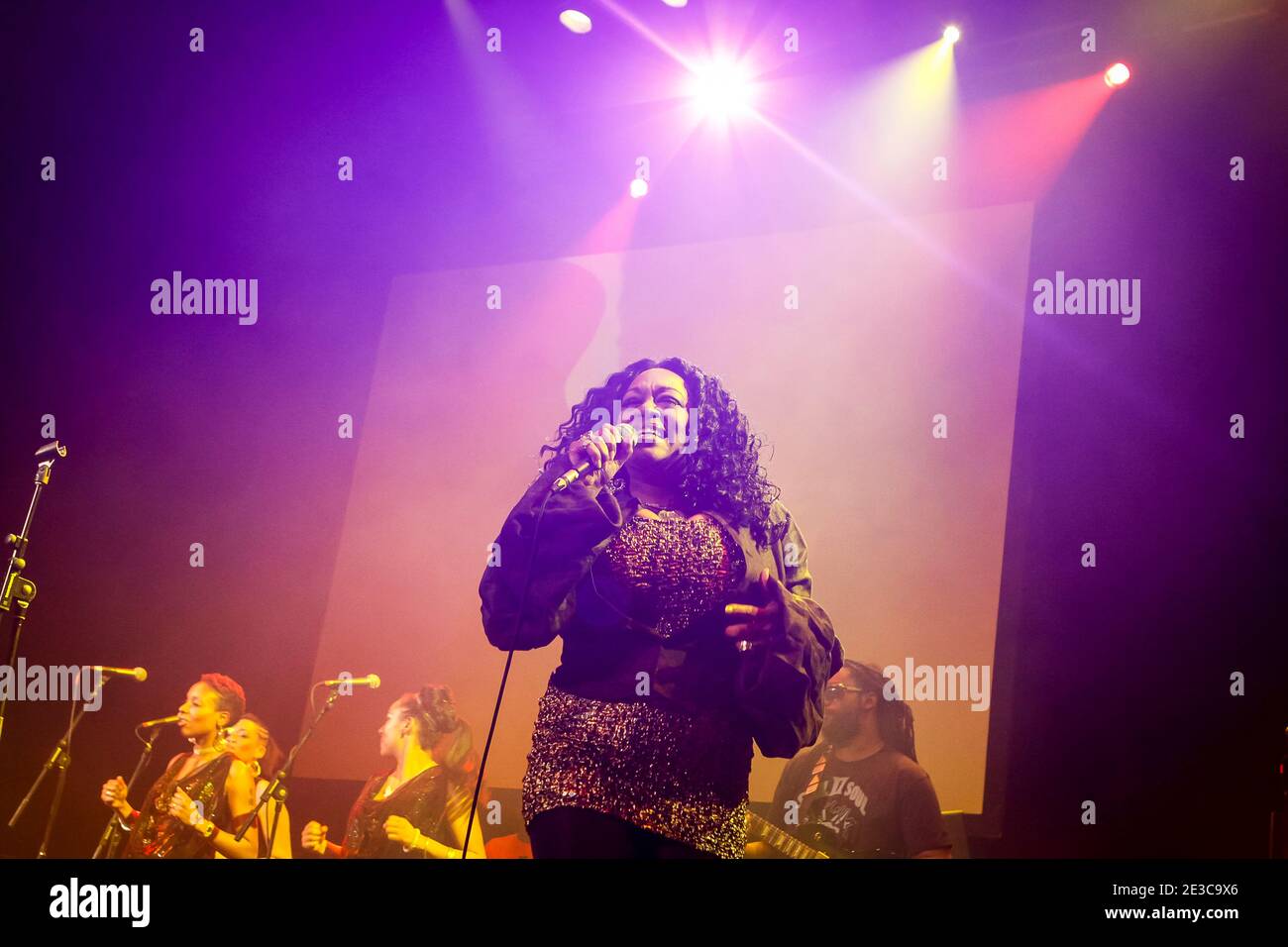 Kym Mazelle  of Soul II Soul performing live on stage at the Roundhouse in Camden Town, London Stock Photo